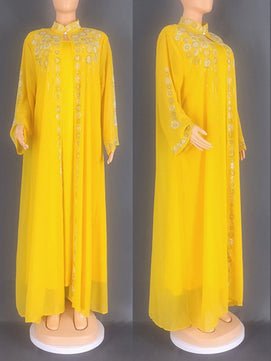 Women's Arabian Polyester Full Sleeves Embroidery Pattern Dress