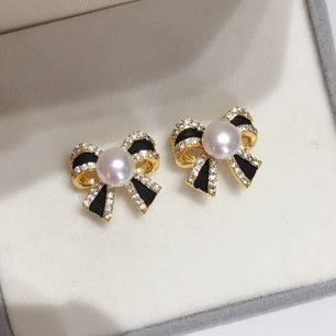 Women's 14K Gold Filled Freshwater Pearl Bowknot Stud Earrings