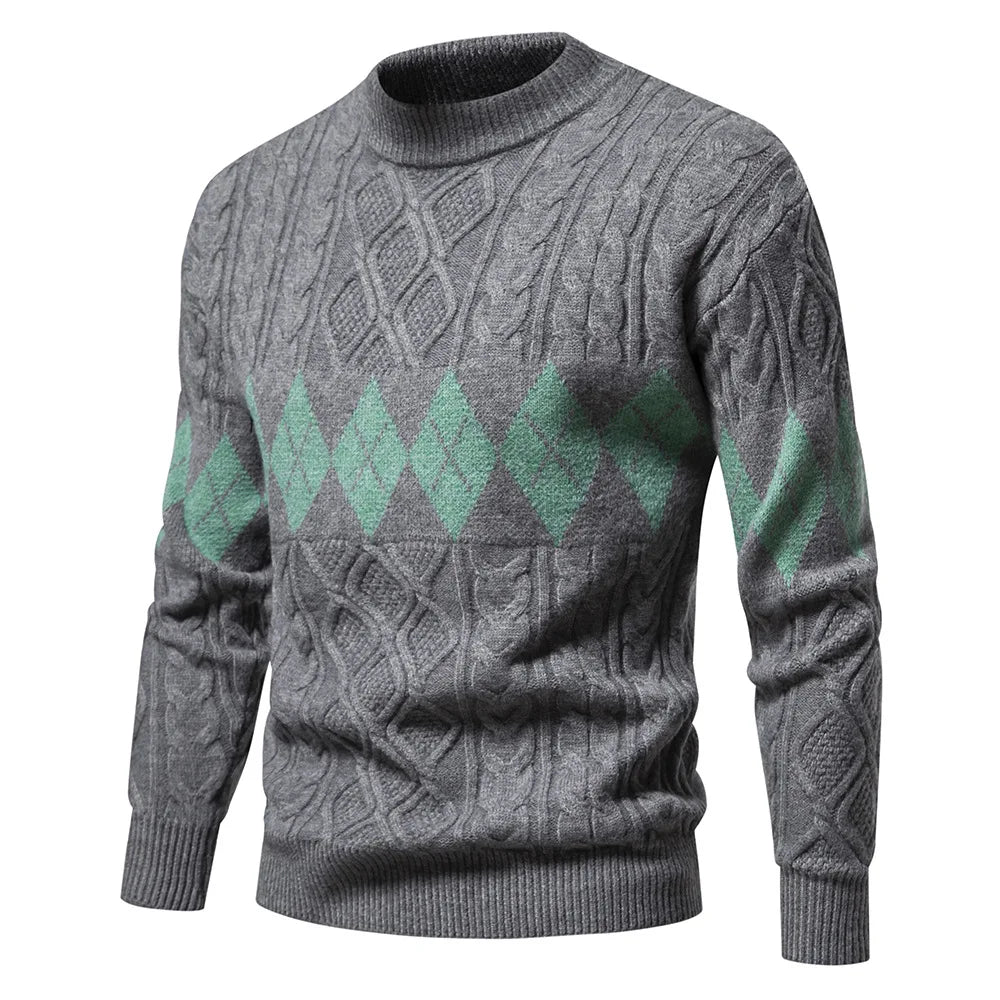 Men's Acrylic O-Neck Full Sleeve Knitted Pattern Casual Sweater