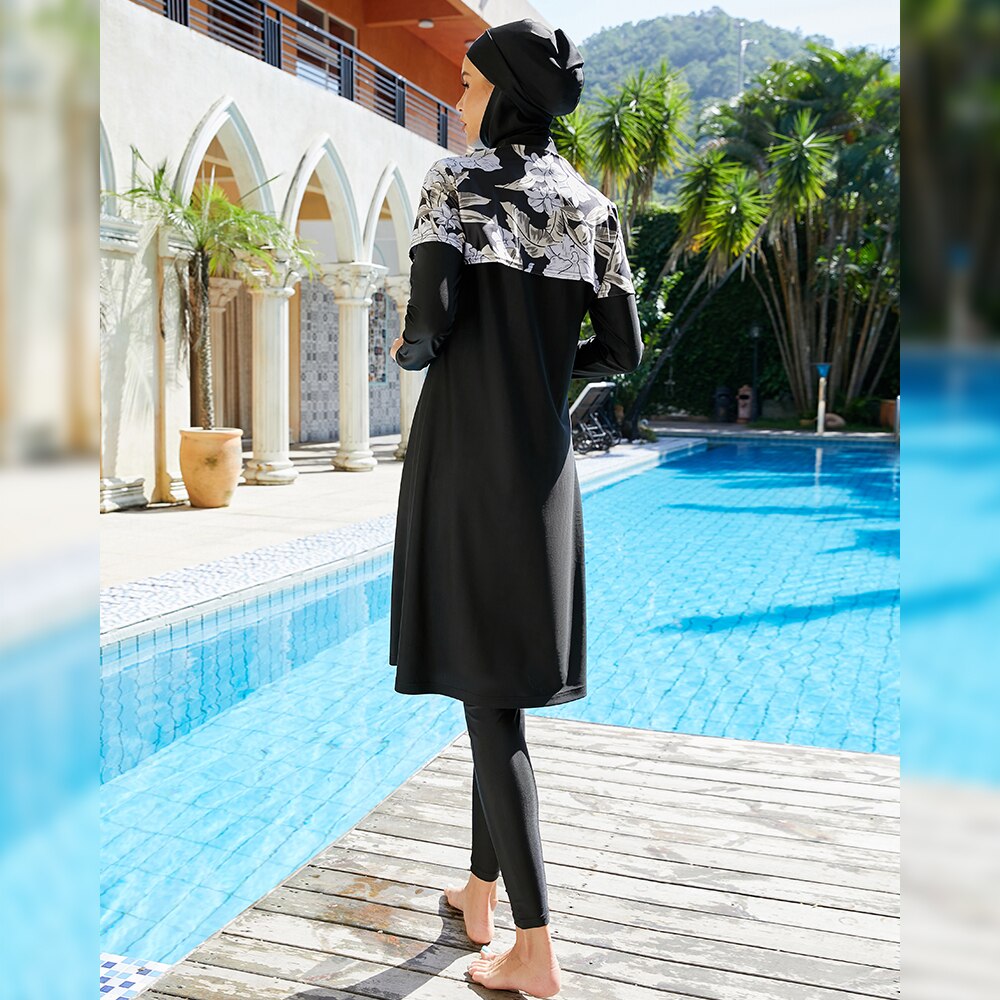 Women's Arabian Polyester Long Sleeve Floral Bathing Swimwear