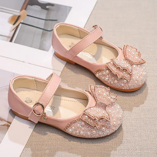 Kid's Girl PU Round Toe Buckle Strap Closure Rhinestone Shoes