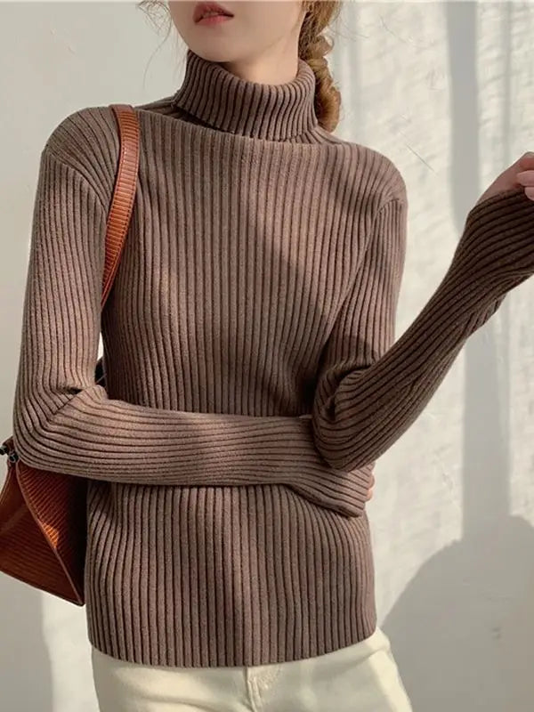 Women's Acrylic Turtleneck Full Sleeves Solid Pattern Sweater