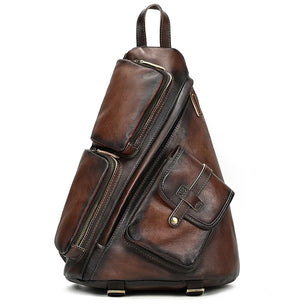 Men's Genuine Leather Solid Pattern Zipper Closure Backpack