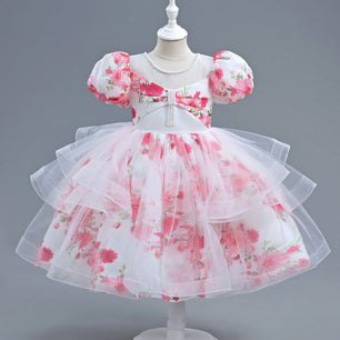 Baby Girl's Polyester Short Sleeve Printed Pattern Princess Dress