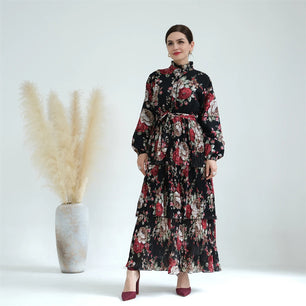 Women's Arabian Polyester Full Sleeve Print Pattern Elegant Dress