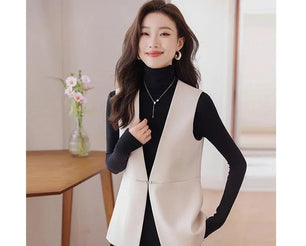 Women's Cotton Sleeveless Single Button Solid Pattern Blazers