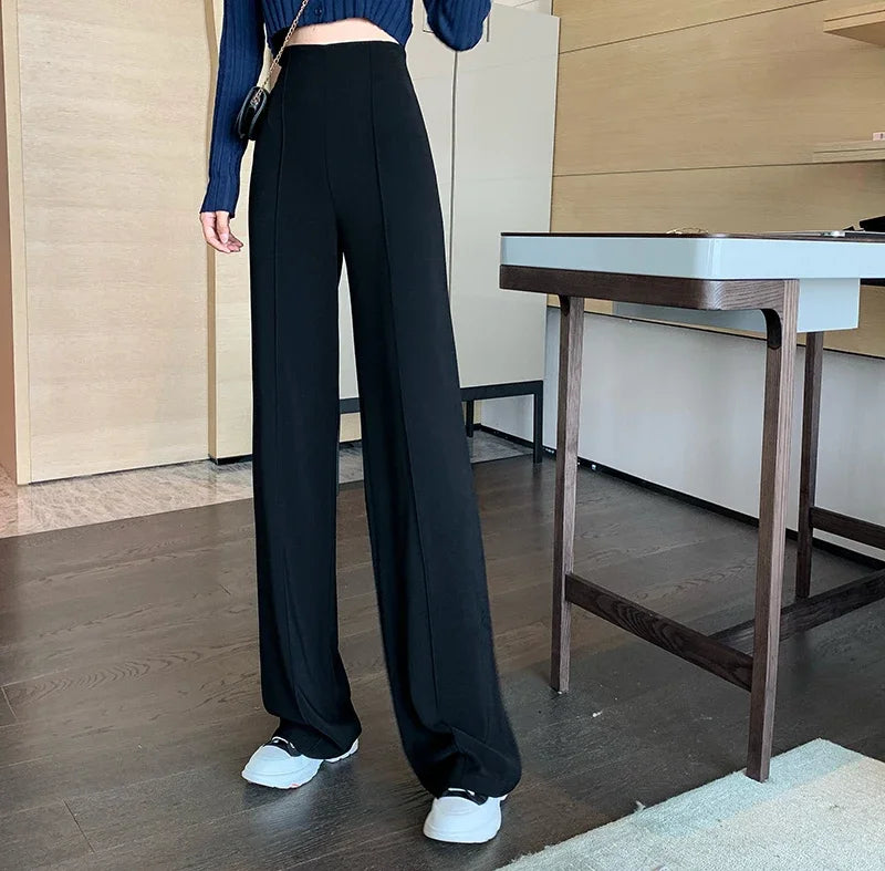 Women's Polyester High Waist Zipper Fly Closure Casual Trousers