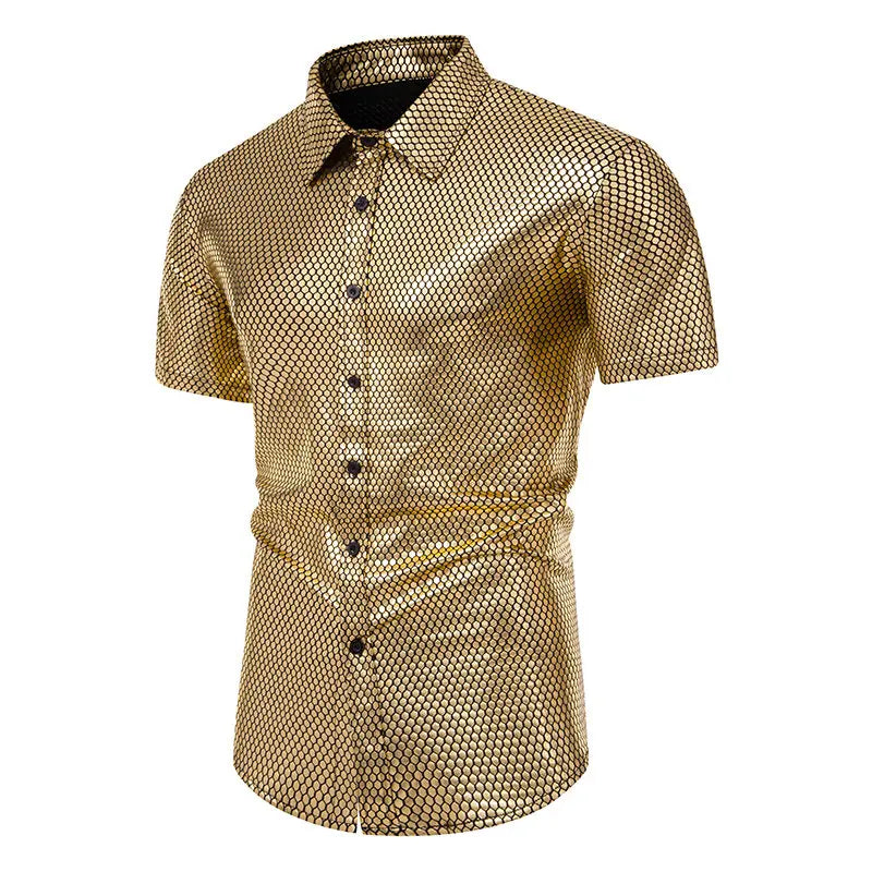 Men's Polyester Turndown Collar Short Sleeves Casual Wear Shirts