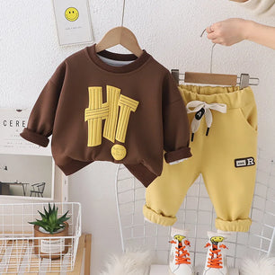 Baby's O-Neck Cotton Full Sleeve Pullover Closure Two-Piece Suit