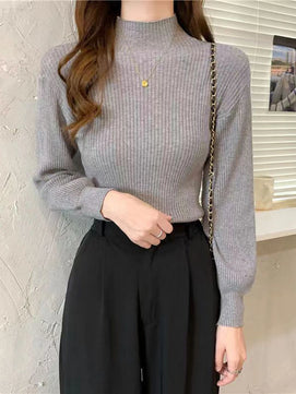 Women's Acrylic Mock Neck Long Sleeves Casual Wear Sweaters