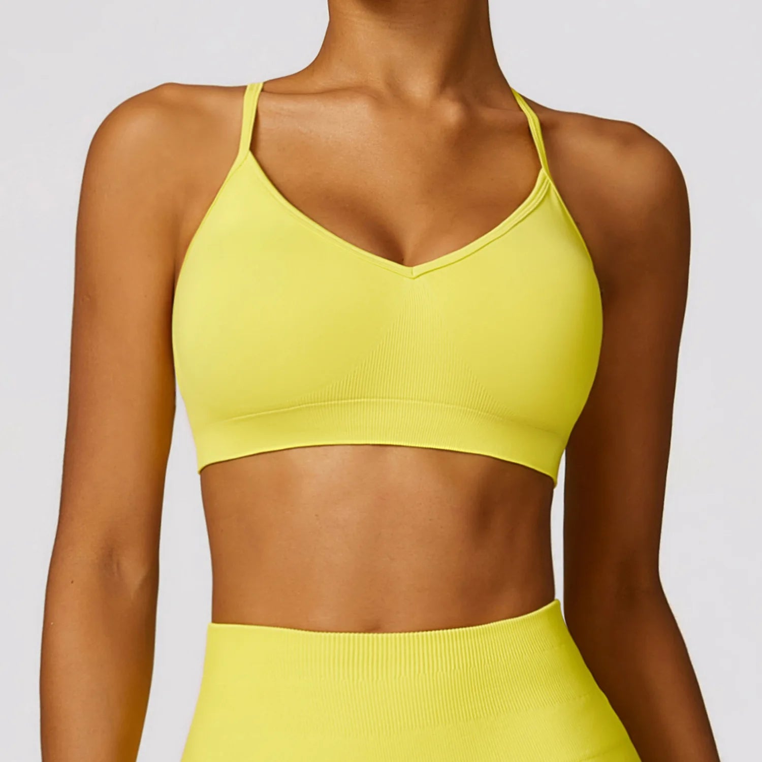 Women's Nylon V-Neck Sleeveless Push Up Yoga Workout Crop Top