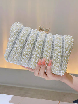 Women's Metallic Hasp Closure Beaded Classic Wedding Clutch