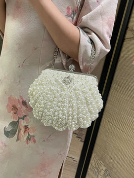 Women's Metallic Pearl Pattern Classic Bridal Wedding Clutch