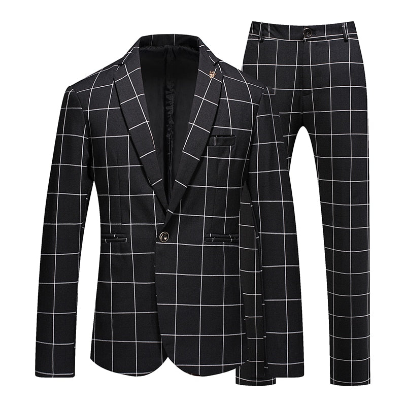 Men's Polyester Full Sleeves Single Breasted Plaid Wedding Blazer