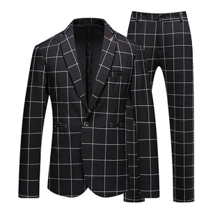 Men's Polyester Full Sleeves Single Breasted Plaid Wedding Blazer