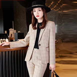 Women's Notched Collar Long Sleeve Single Button Casual Blazer Set