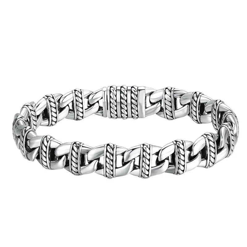 Men's 100% 925 Sterling Silver Geometric Shaped Ethnic Bracelet