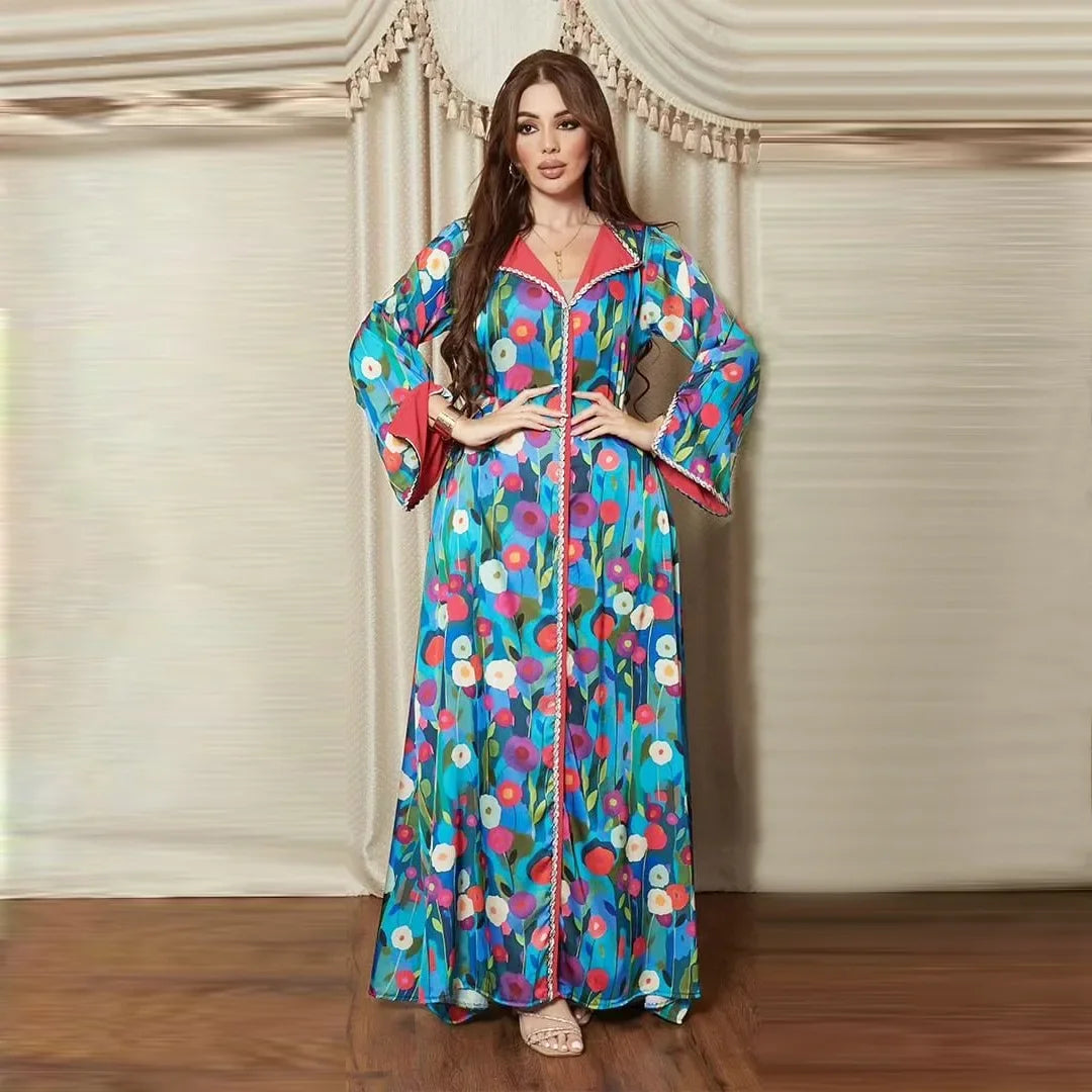 Women's Arabian Polyester Full Sleeve Floral Pattern Casual Dress