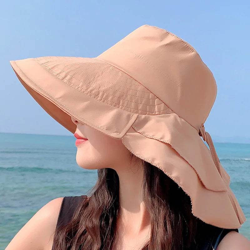 Women's Cotton Solid Pattern Sun Protection Trendy Beach Hat