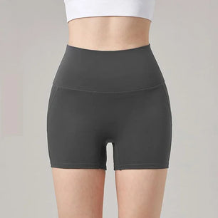 Women's Nylon High Waist Solid Pattern Fitness Sports Shorts