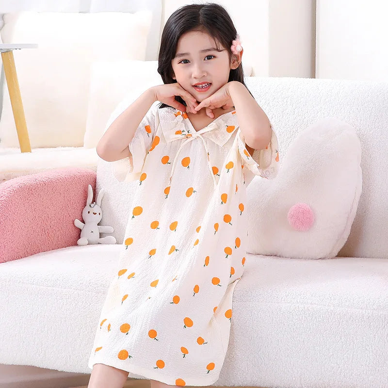 Kid's Girl Polyester V-Neck Short Sleeves Trendy Nightgowns Dress