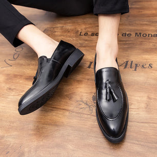 Men's Genuine Leather Pointed Toe Slip-On Closure Wedding Shoes