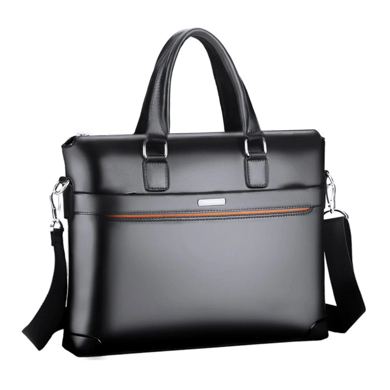 Men's PU Leather Zipper Closure Solid Pattern Elegant Shoulder Bag