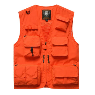 Men's Polyester V-Neck Sleeveless Zipper Closure Solid Jacket