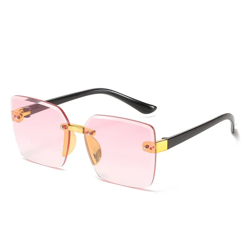 Kid's Polycarbonate Frame Square Shaped UV400 Rimless Sunglasses