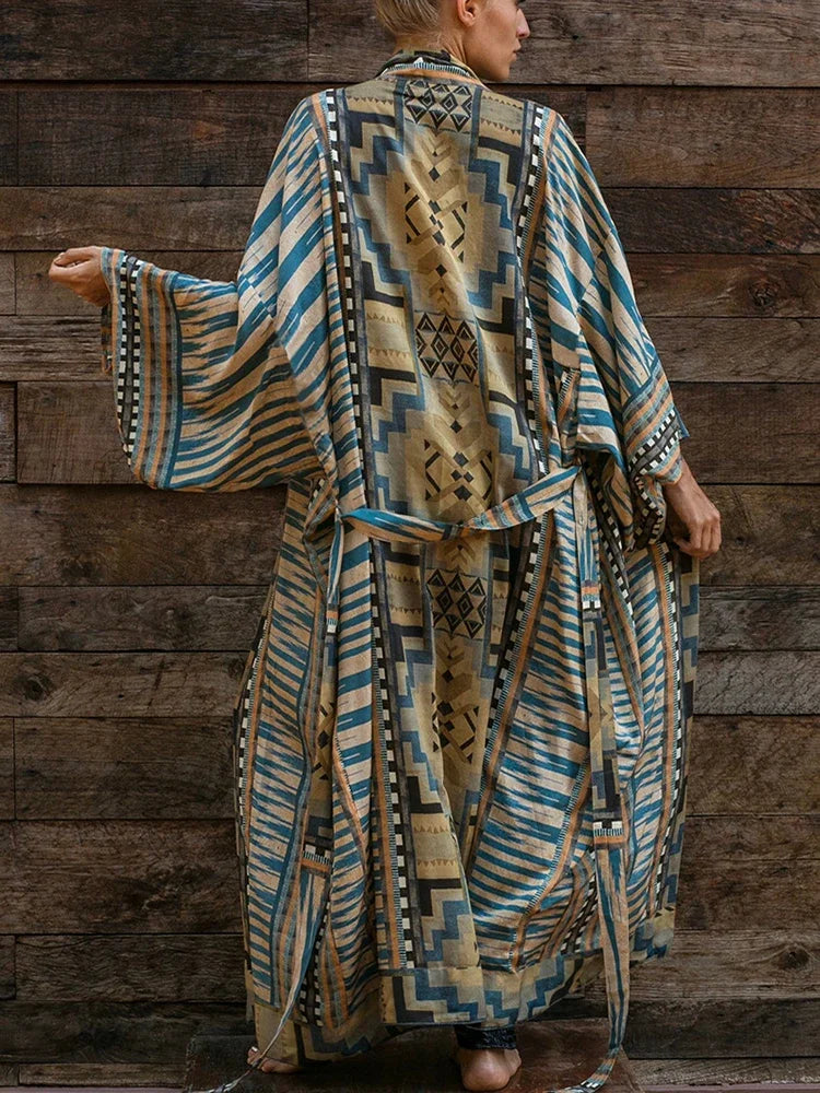 Women's Polyester Long Sleeves Printed Kaftan Beach Cover Up