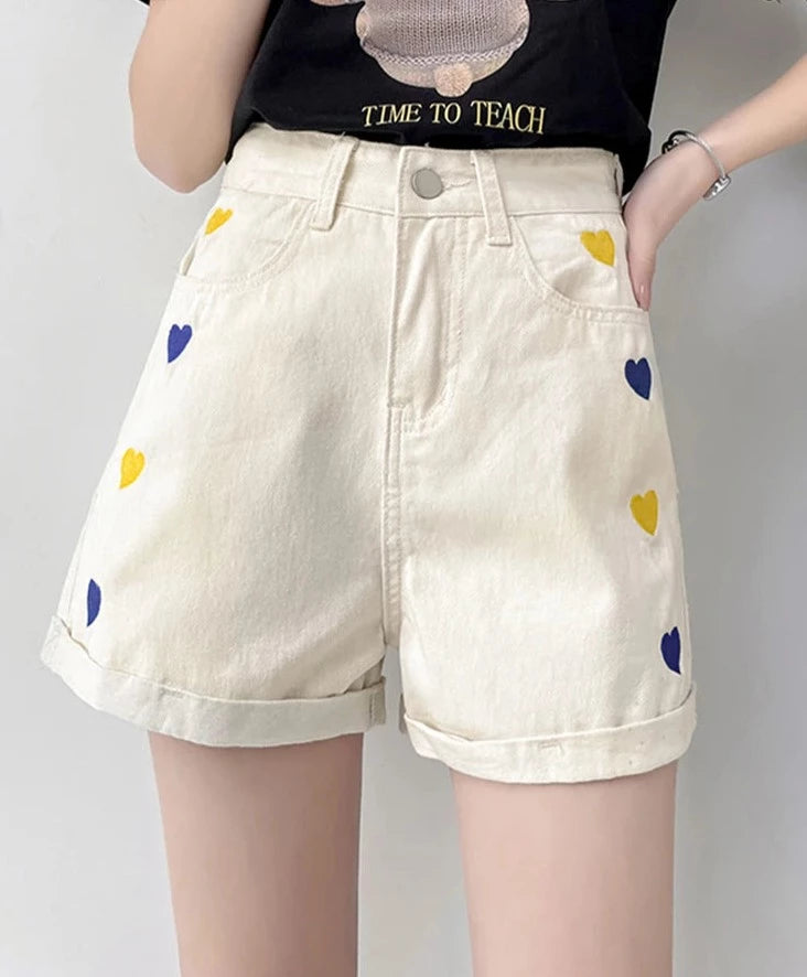 Women's Cotton High Waist Button Fly Casual Plain Pattern Shorts