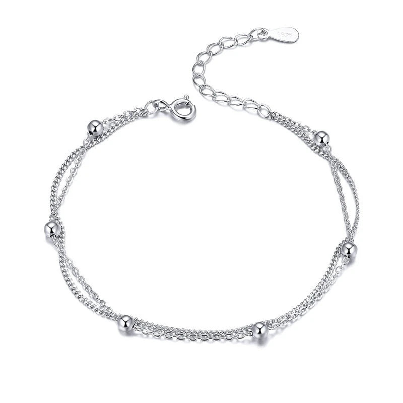 Women's 100% 925 Sterling Silver Round Shaped Chain Bracelet