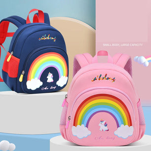 Kid's Nylon Zipper Closure Rainbow Pattern Mini School Backpack