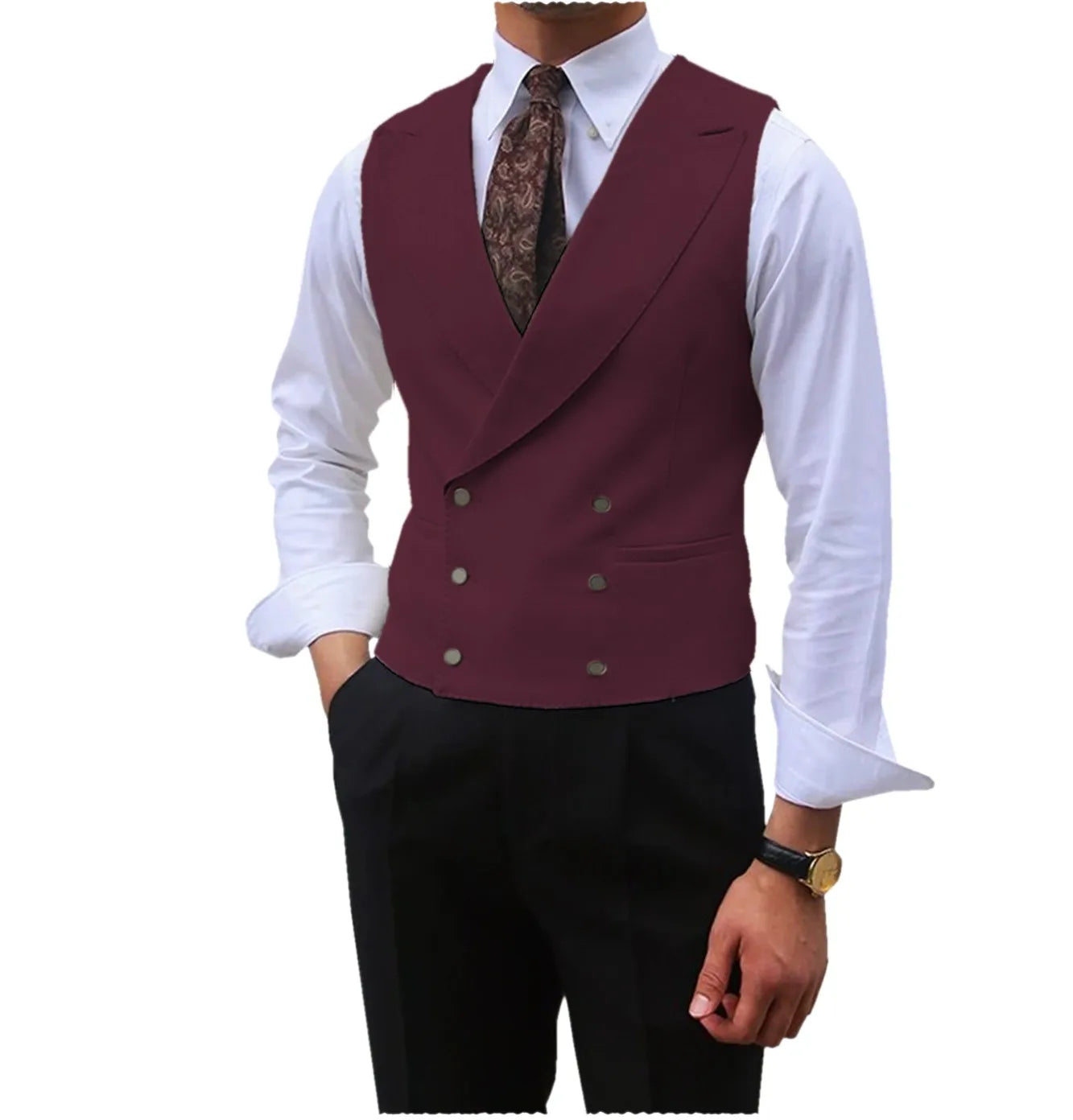 Men's Cotton V-Neck Sleeveless Double Breasted Slim Formal Vests