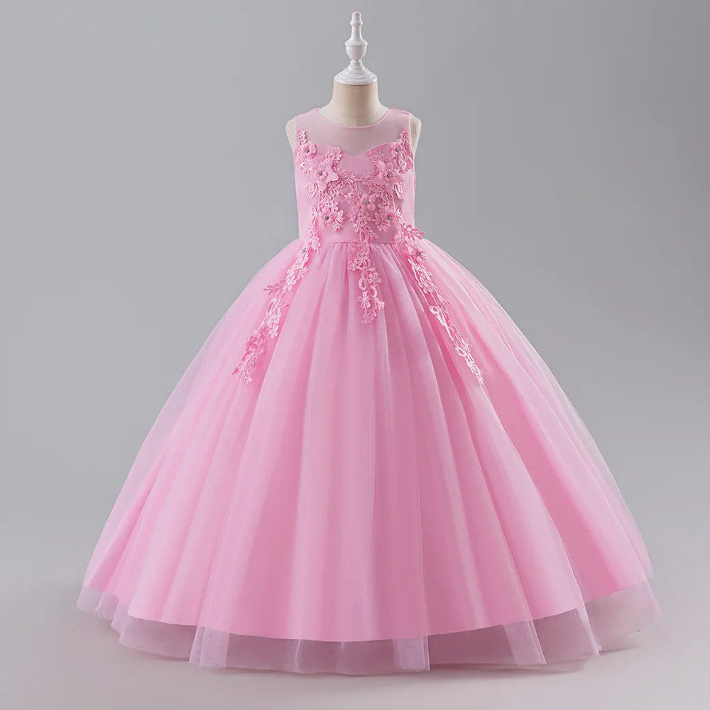 Baby Girl's Polyester O-Neck Sleeveless Embroidered Princess Dress