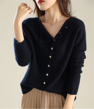 Women's Acrylic O-Neck Single Breasted Closure Casual Sweater