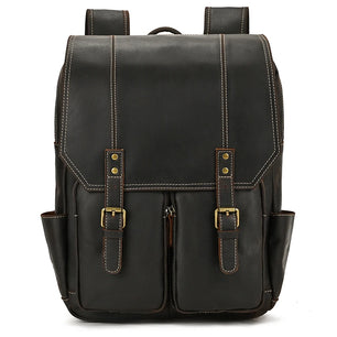 Men's Genuine Leather Zipper Closure Solid Pattern Backpack