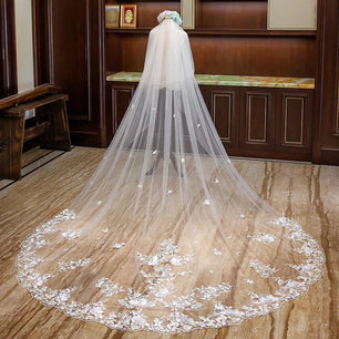 Women's Polyester Lace Edge Two-Layer Cathedral Wedding Veils