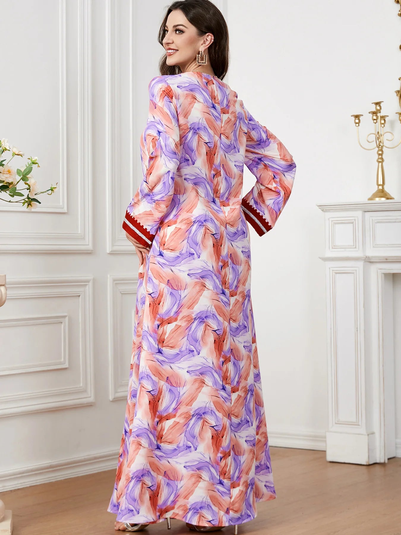 Women's Arabian Polyester Full Sleeves Printed Pattern Dress