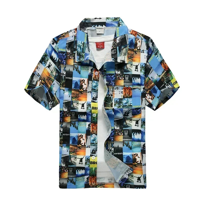 Men's Polyester Turn-Down Collar Short Sleeves Casual Wear Shirts