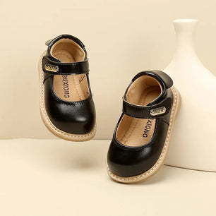 Baby's Leather Round Toe Hook Loop Closure Solid Pattern Shoes