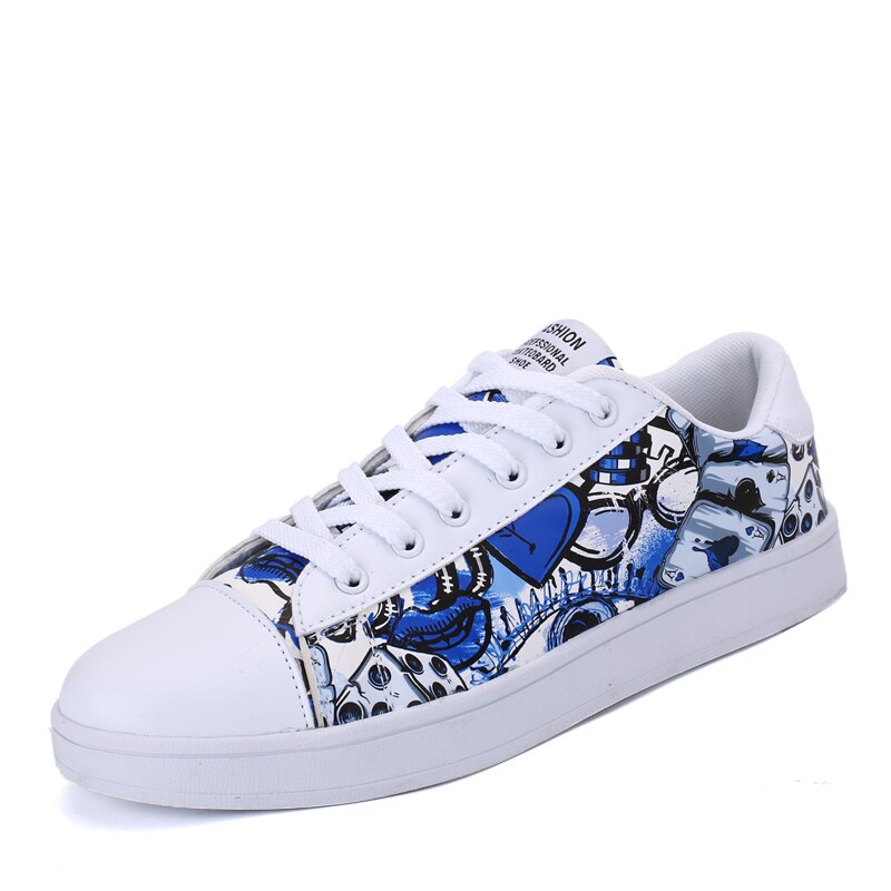 Men's Leather Round Toe Lace-up Closure Printed Casual Shoes