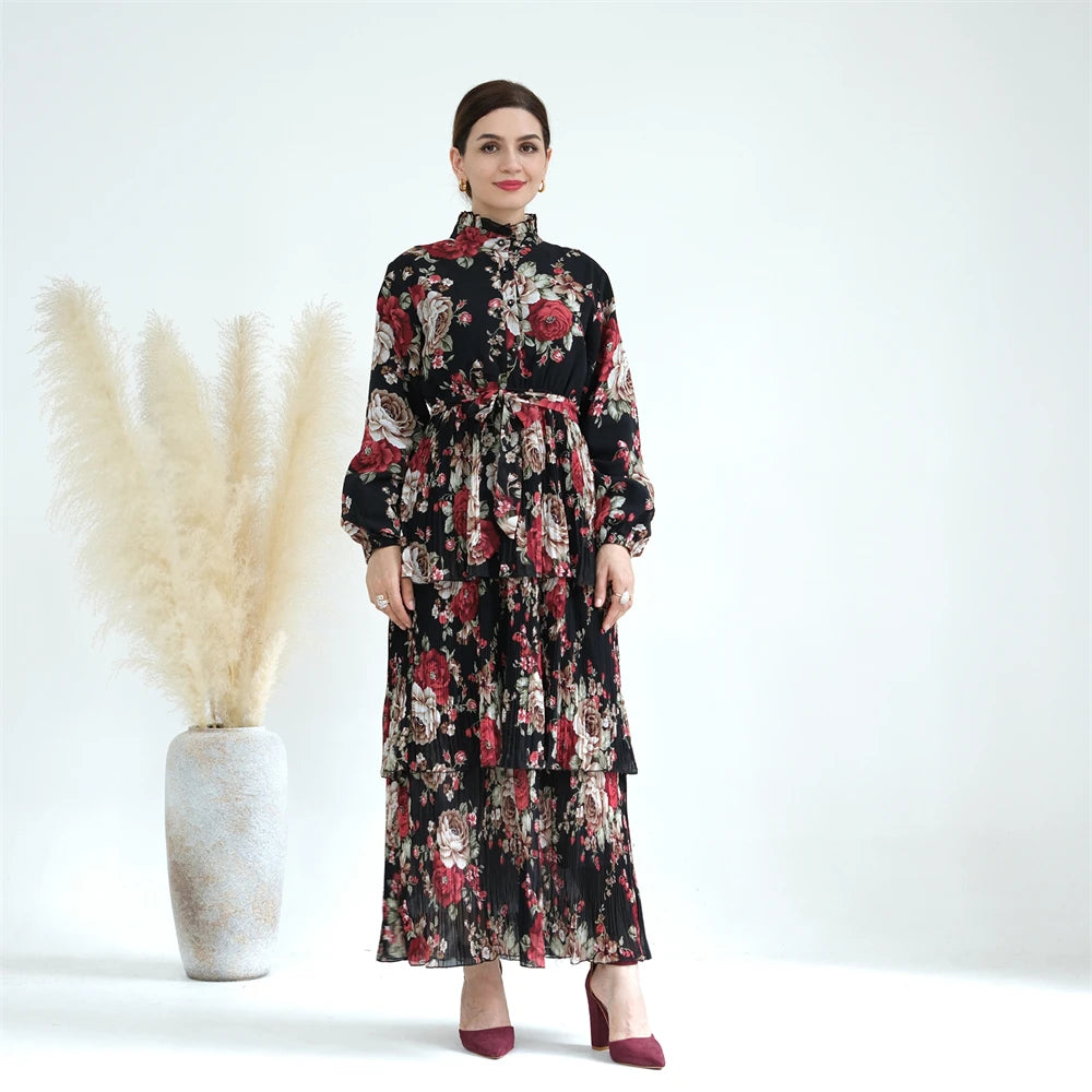 Women's Arabian Polyester Full Sleeve Print Pattern Elegant Dress