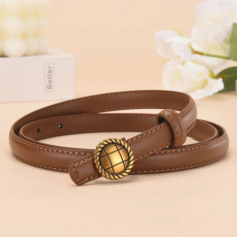 Women's Split Leather Buckle Closure Solid Pattern Round Belts