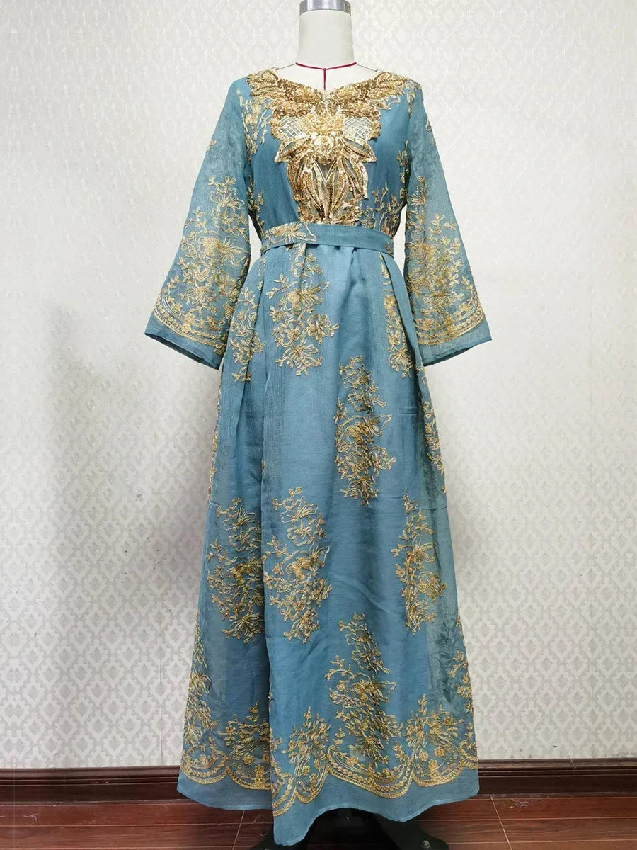 Women's Arabian Polyester Full Sleeves Embroidered Casual Dress