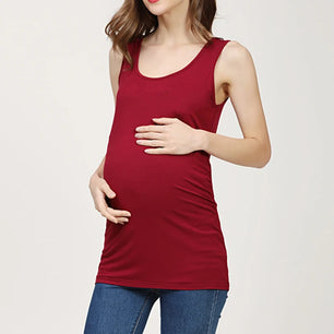 Women's Polyester O-Neck Sleeveless Solid Pattern Maternity Top