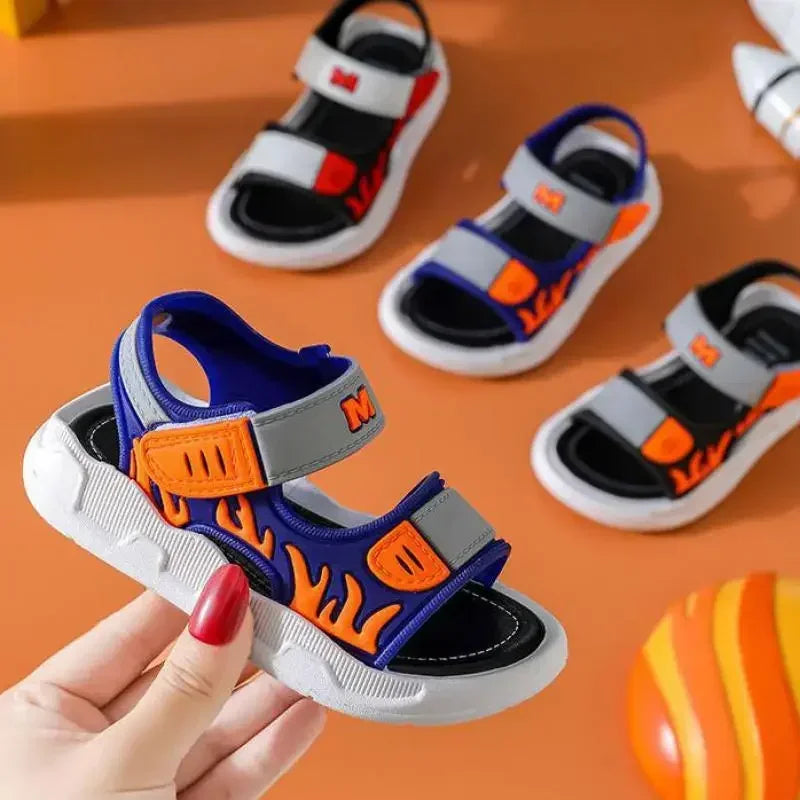 Kid's PVC Open Toe Hook Loop Closure Patchwork Casual Sandals