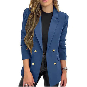 Women's Notched Collar Long Sleeve Double Breasted Casual Blazer