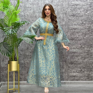 Women's Arabian Polyester Full Sleeve Patchwork Casual Dress