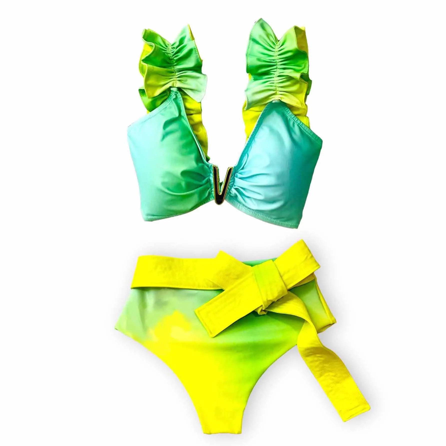 Women's Polyester High Waist Swimwear Mixed Colors Bikini Set